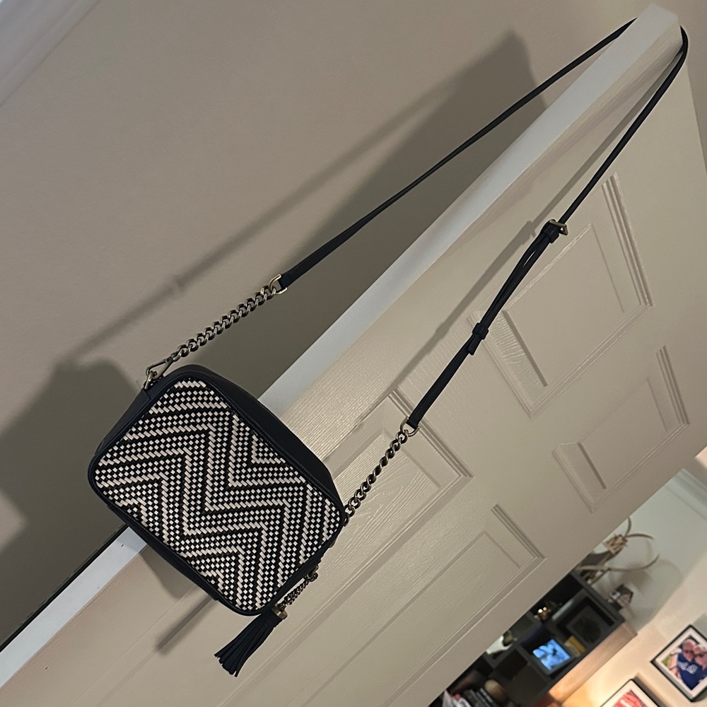 MICHAEL KORS Ginny Medium Woven Navy/White Leather Lux Nautical Crossbody